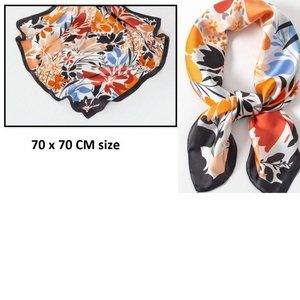 Faux Silk Scarf (Satin scarf w/floral print in bandana size 27 X 27 inches)